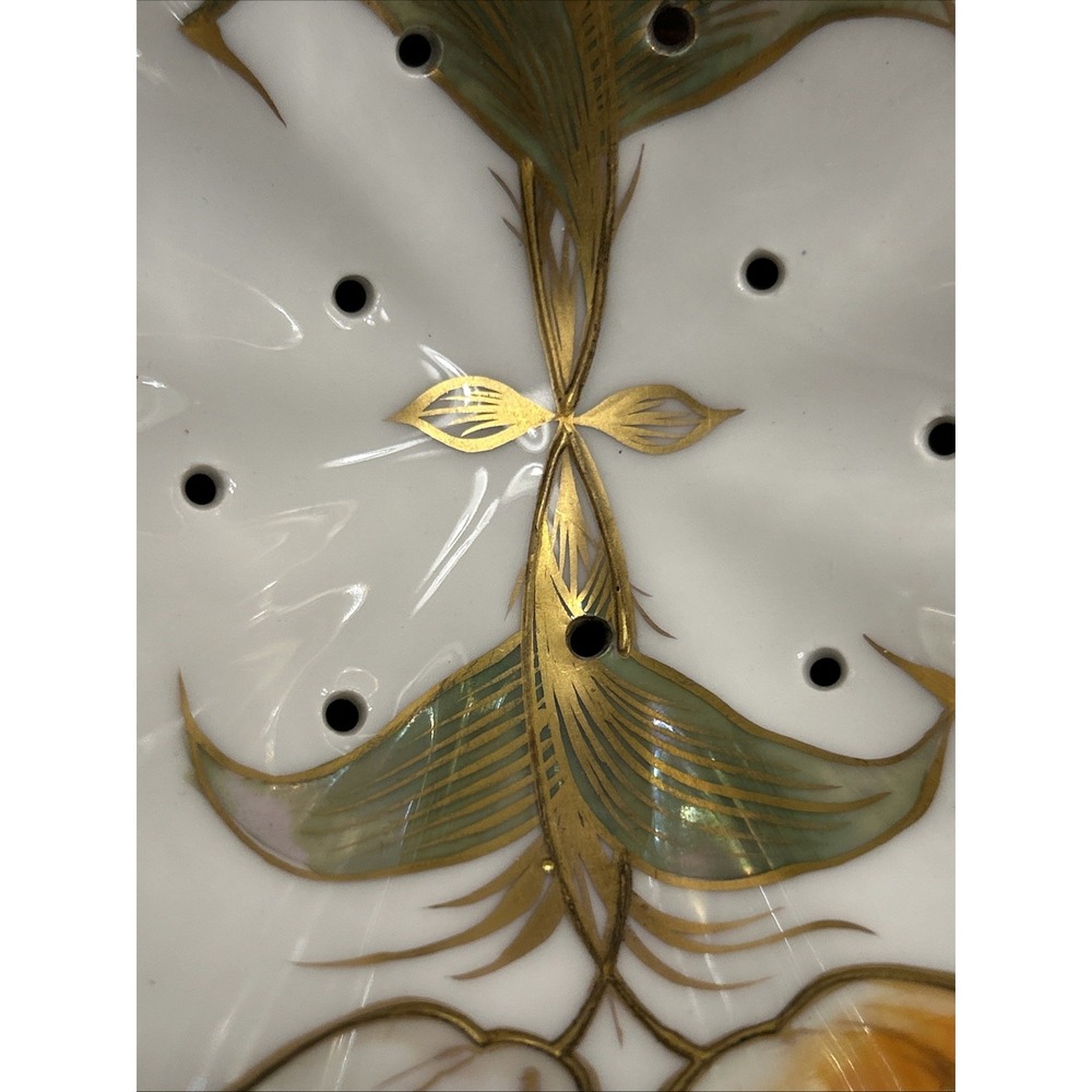Antique T&V Limoges France Pickard Hand Painted Berry Bowl‎ Strainer Gold Gilt - Picture 3 of 11